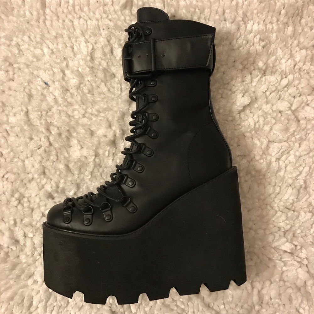Demonia *NEW* Platform Boots Black Vegan Leather-8